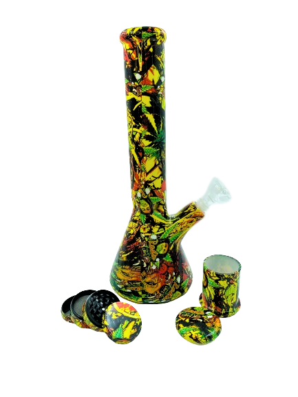 42cm Glass Bong + 4 Part Metal Grinder + Glass Pot(GS-1421-A)