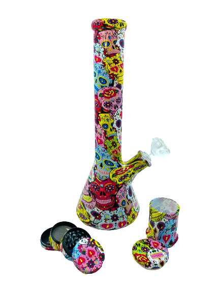 42cm Glass Bong + 4 Part Metal Grinder + Glass Pot(GS-1421-B)