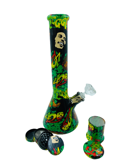 42cm Glass Bong + 4 Part Metal Grinder + Glass Pot(GS-1421-F)