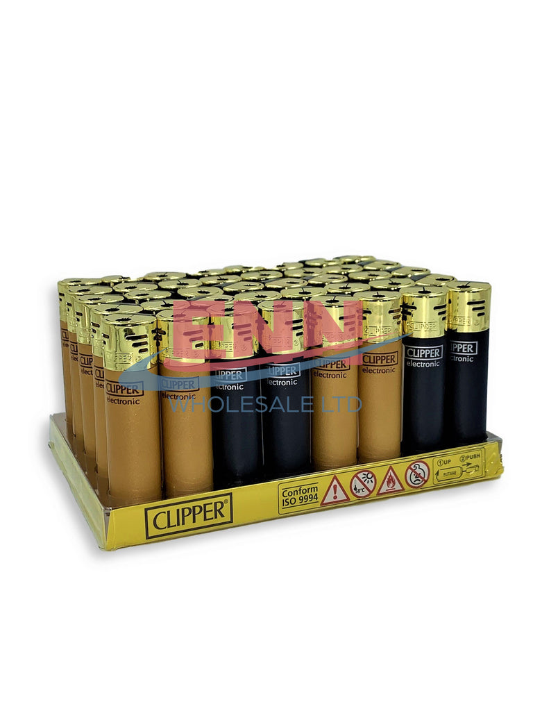 Clipper Electronic Gold & Black Lighters - Pack of 40