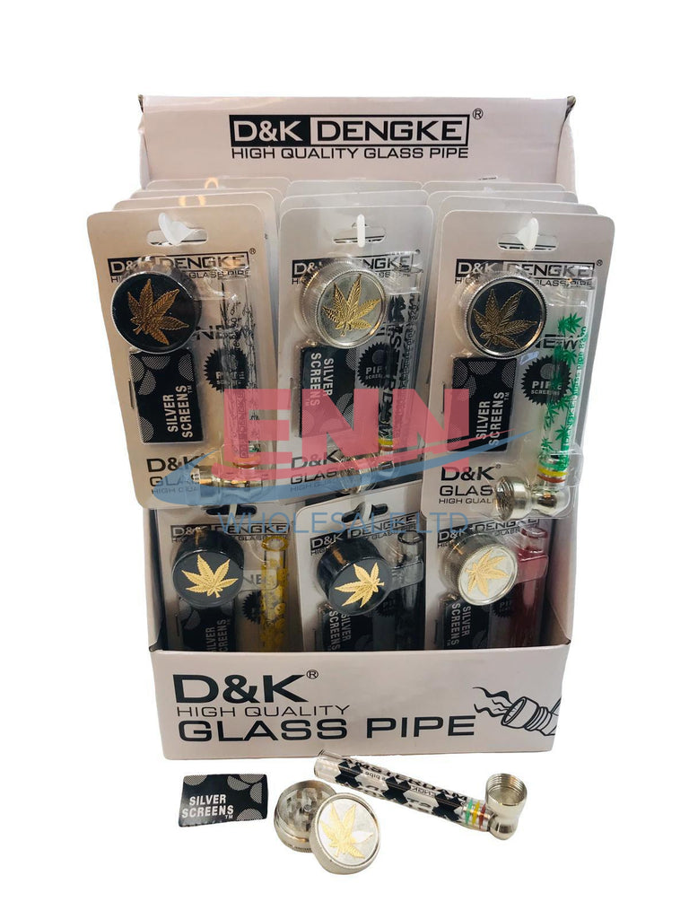 SM-2192 - Printed Glass Pipe + Metal Grinder Display Set - Box of 24